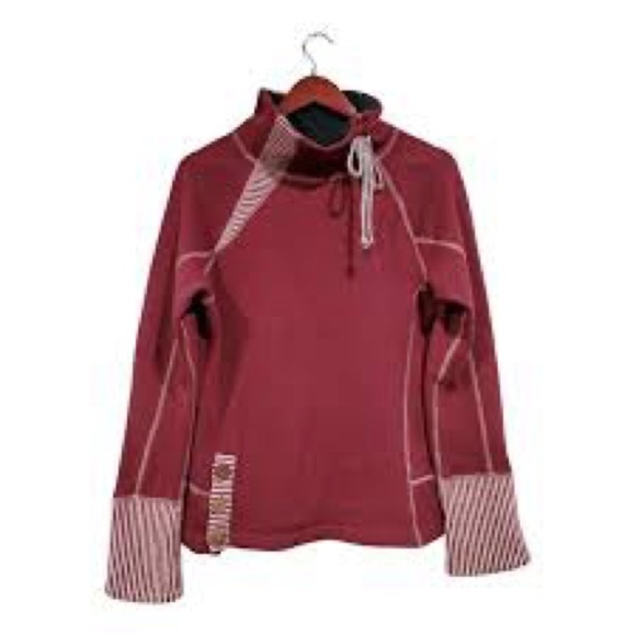 PrAna Sweater Women Burgundy Cream Lucia Wool Blend Mock Neck Pullover Boho Sz L - Picture 3 of 5